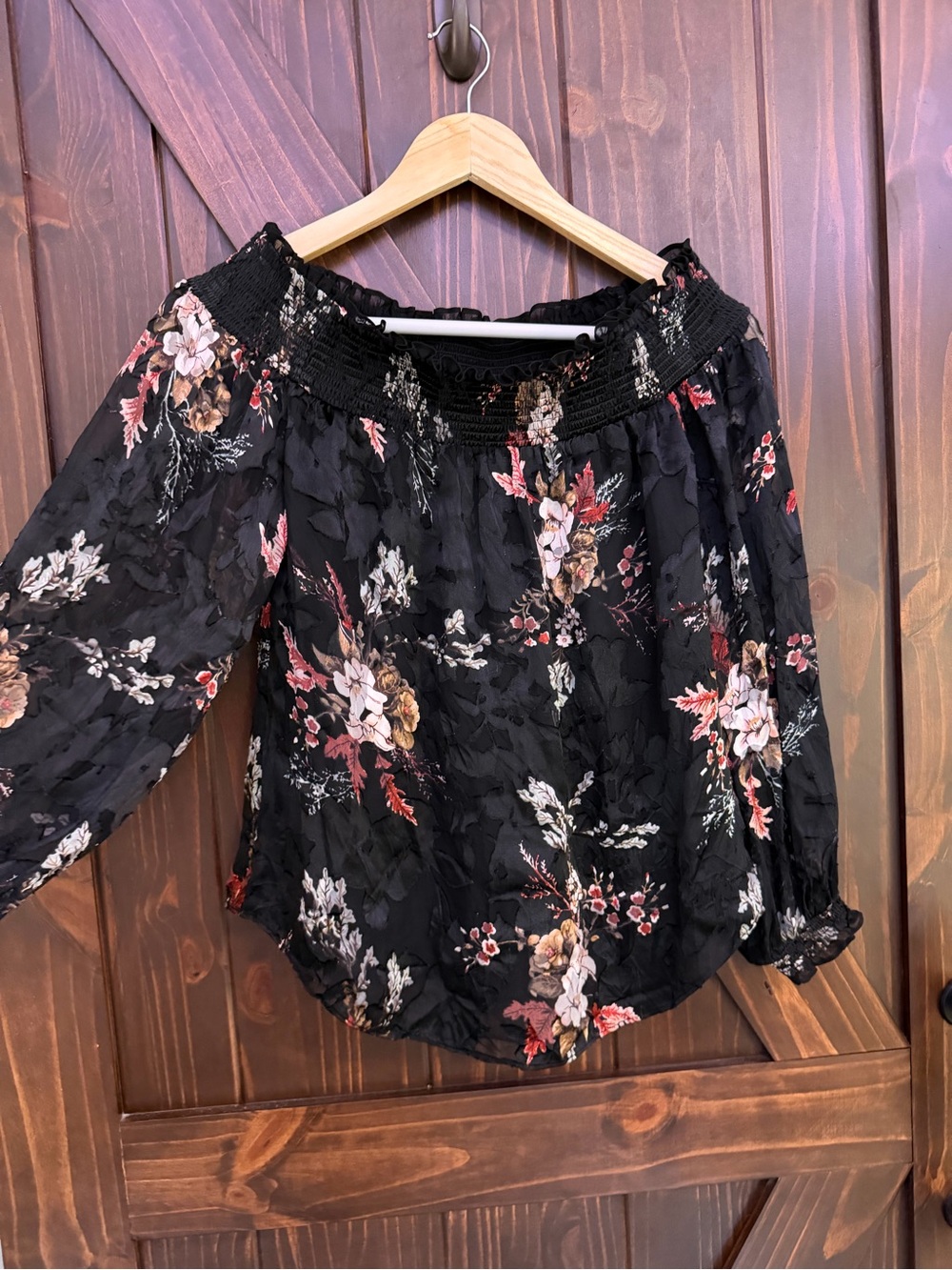 White House Black Market Black Floral Off-Shoulder Blouse